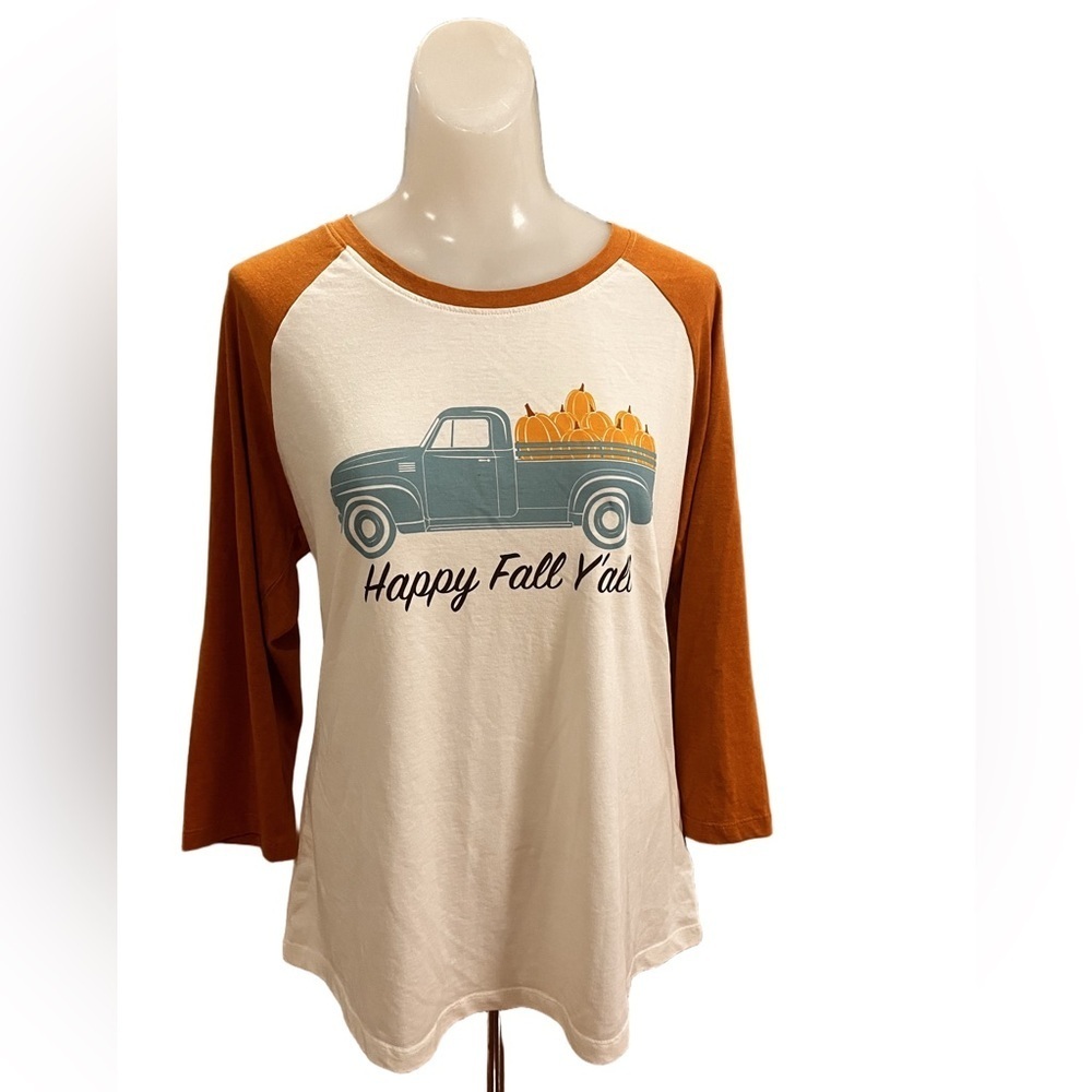 Happy Fall Y'all Raglan Tee size L - Picture 2 of 7